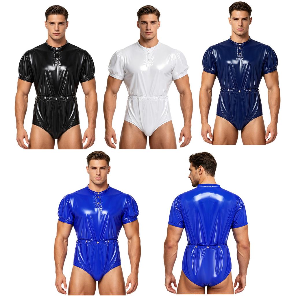 S-3XL Men Special Needs Clothing Waterproof Jumpsuit Short Sleeve Button Closure at Waist Detachable Lower Half Diaper Cover