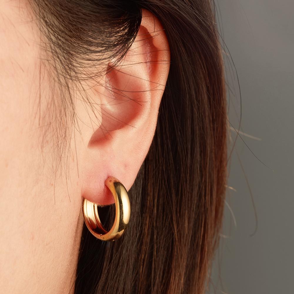 Stainless Steel Semi-Circular Grooved Earrings with Simple, Versatile Design