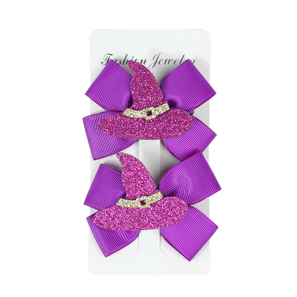 2PCS/Set Children's Hair Clip Girl Halloween Pumpkin Head Witch Hat Ghost Candy Bat Party Bow Duckbill Clip Hair Clip