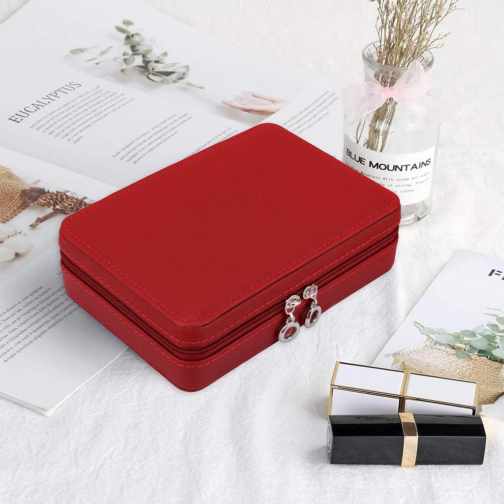Jewelry Box for Girls Women Small Faux Leather Travel Jewelry Case with Zippers Jewelry Organizer for Rings Earrings Necklace