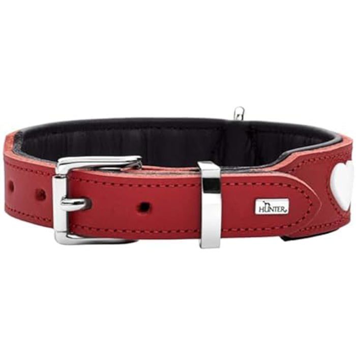 Collier pour chien - HUNTER - Love - Rouge/noir - Cuir de vachette - Taille 60 cm