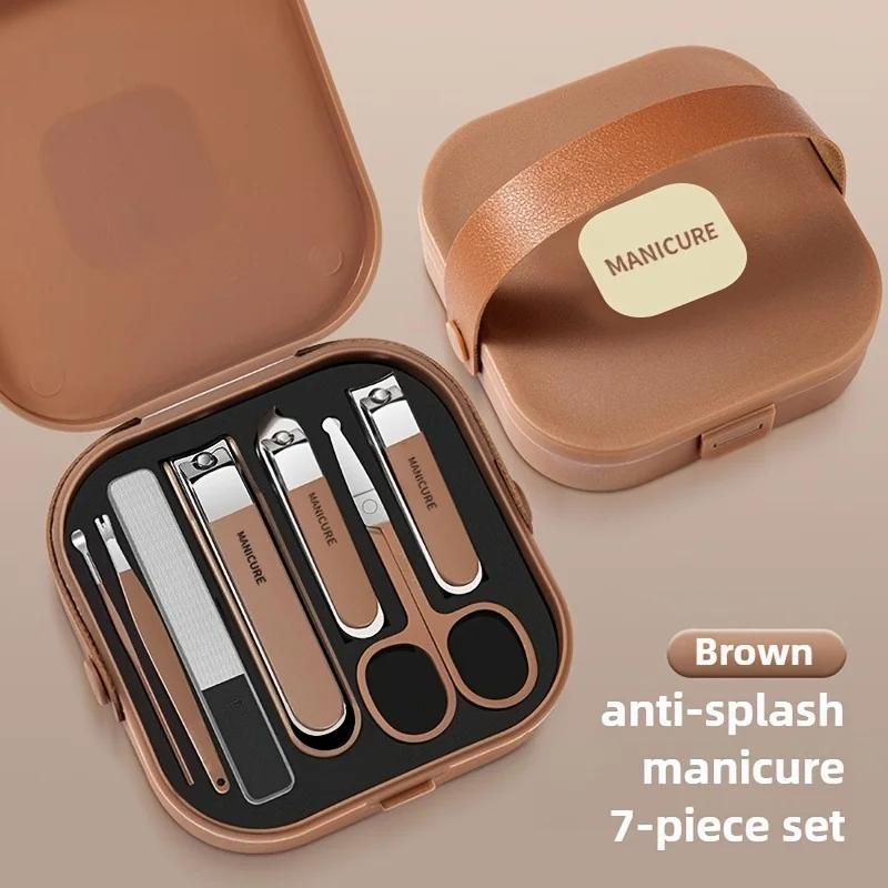 7pcs Stainless Steel Nail Care Kit Anti-Splash Portable Manicure Set Nail Clippers, File, and Trimmer Ideal for Home and Travel