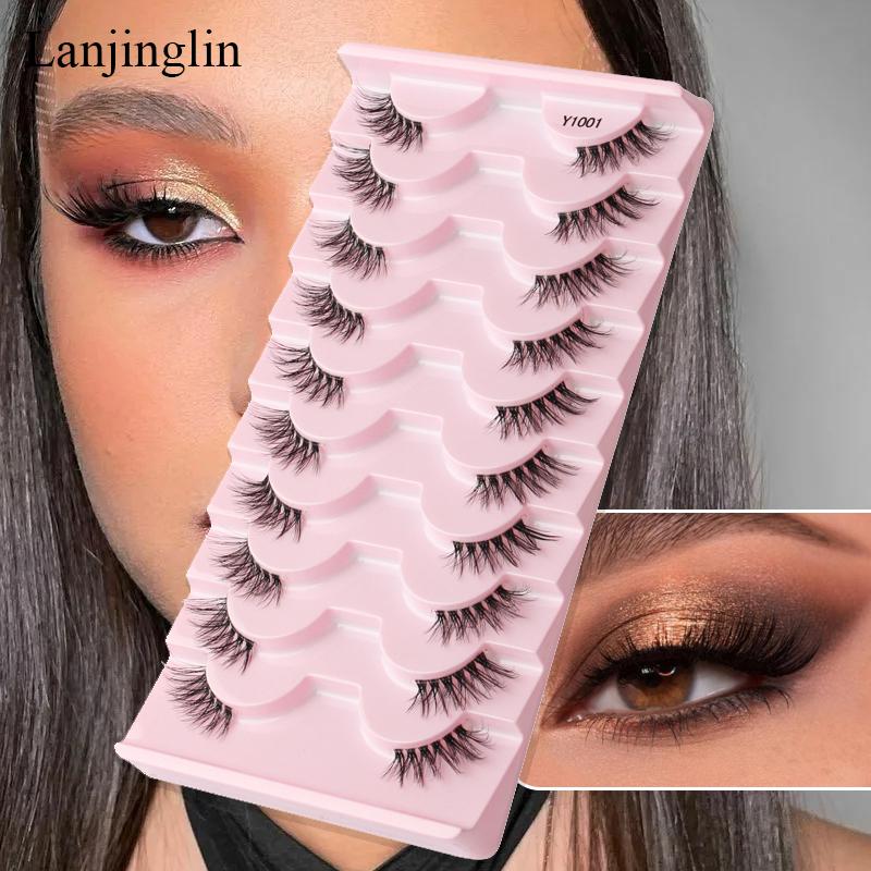 Half Eey Lashes 3/5/10 Pairs Faux Mink Lashes Natural False Eyelashes Wispy Fluffy Eyelash Extension Makeup Half Lashes Tool