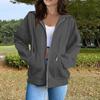 Women's Casual Solid Color Long Sleeve Zippered Hooded Sweatshirt Fashion Top