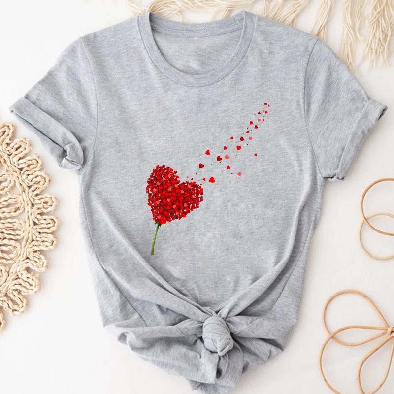(Asiatische Größe) T-Shirt Top Kleidung Casual Love Heart Valentine Kurzarm Mode T-Shirt 90er Jahre Damen Print Sommer Lady Female Grafik T-Shirt