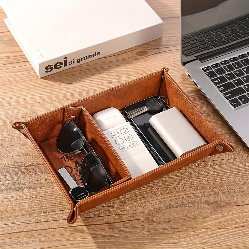 Vintage Faux Leather Storage Tray-Foldable&Portable Organizer for Watches,Desk & Drawer Organizer for Home Storage