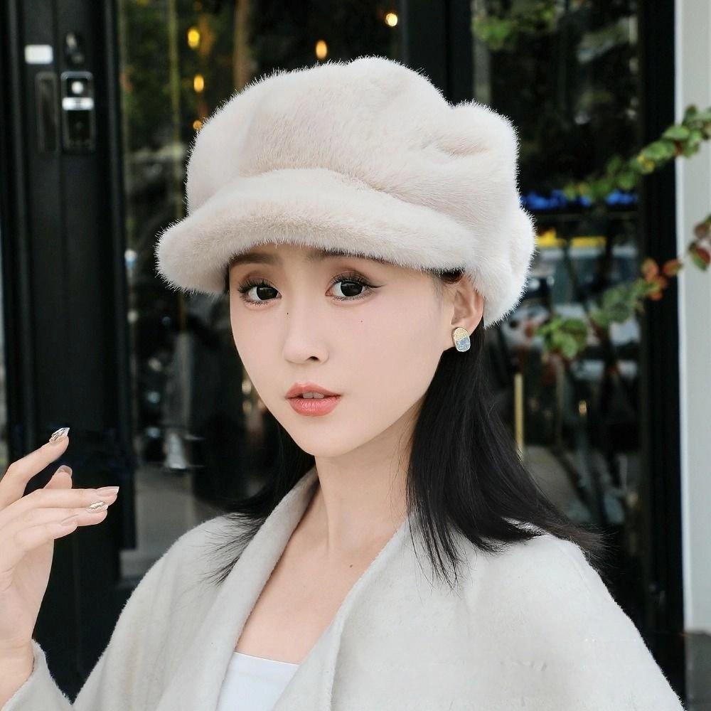 Protection From Cold Plush Thick Warm Hat Imitation Mink Winter All-match Hat Women Beret