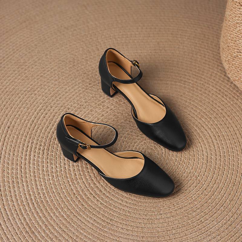Krazing Pot Pelle Vera Punta Tonda Tacco Sottile Scarpe Estive Monocolore Taglia Grande 42 Cinturini con Fibbia Donna Scarpe Basse