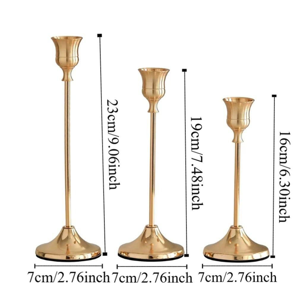 3Pcs Exquisite Metal Romantic Candle Stand Gold Plated Tabletop Candle Holder Hotel Decor