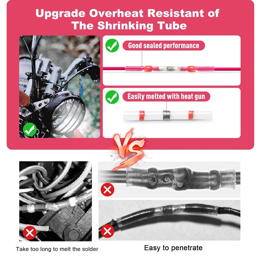 100PCS Heat Shrinkable Wire Connectors SST Waterproof Sleeve AWG26-10 Butt Electrical Splice Tinned Solder Seal Terminal