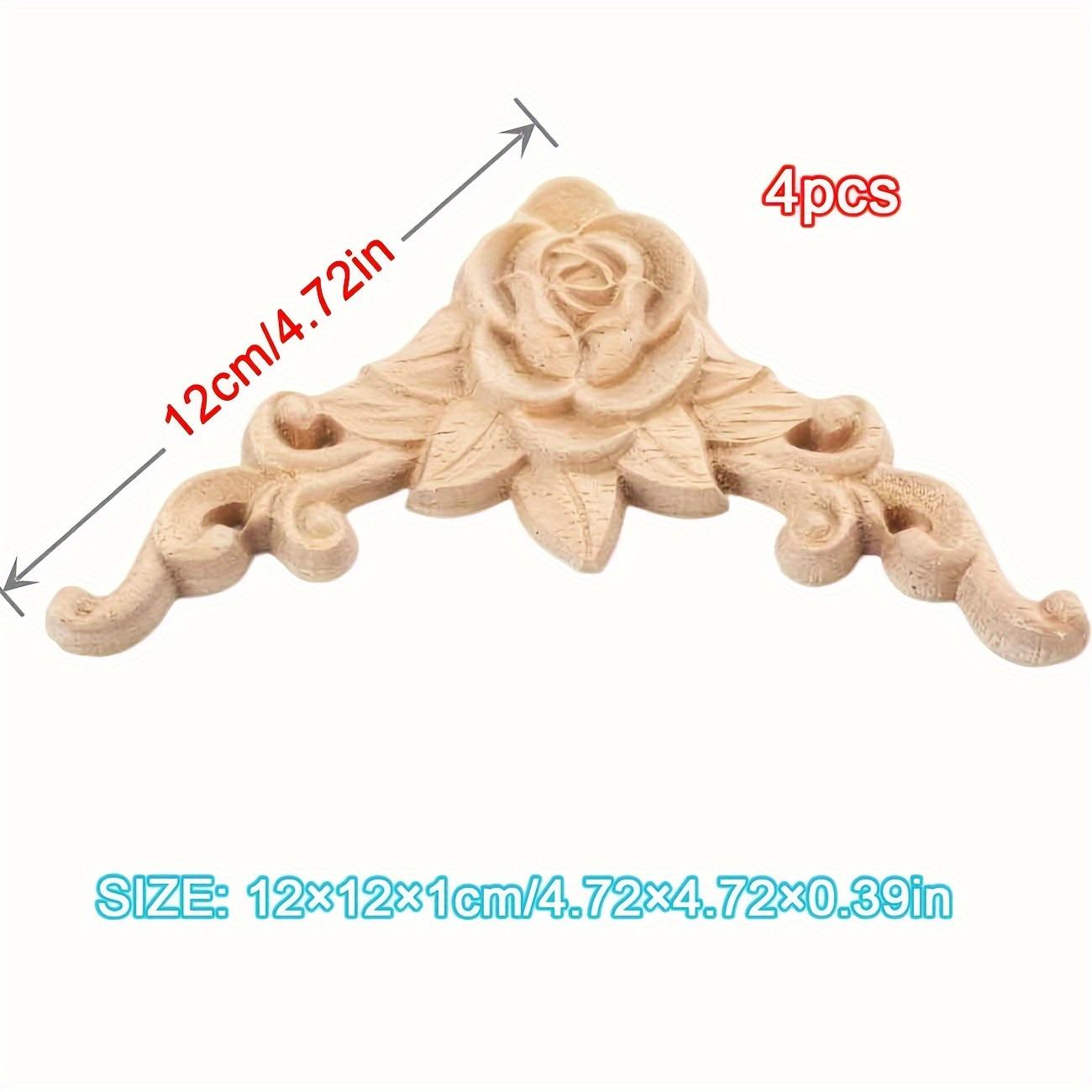 

4 шт. Дерев’яні аплікації та накладки для меблів 3,15 x 3,15 дюйма(8x8 см) Різьблена нефарбована кутова прикраса ручної роботи для домашніх меблів