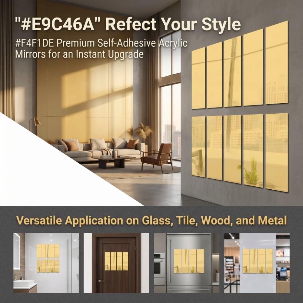 10pcs Acrylic Acrylic Wall Sticker Golden, Silver 1.96 X 11.02in Mirror Wall Decal Self-adhesive Rectangle