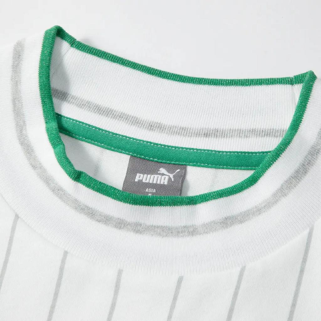 Puma Round Neck Casual Striped Short Sleeve T-Shirt Women Tops White 682926-02