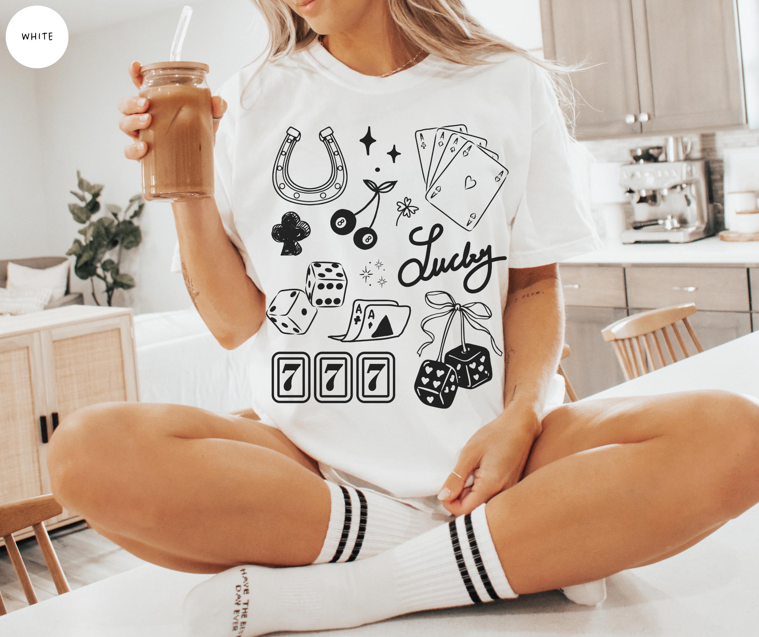

Womens Plus Size Retro Good Luck Charms Lucky Girl Tshirt Pure Cotton Breathable Fashionable and Versatile Unisex Oversized 4XL