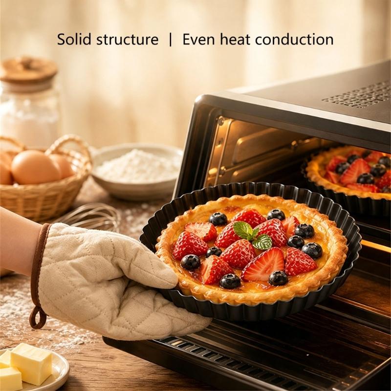 Nonstick Round Baking Pan with Fluted Wall and Removable Base for Pie, Pastry, Dessert, and Family Kitchen Use