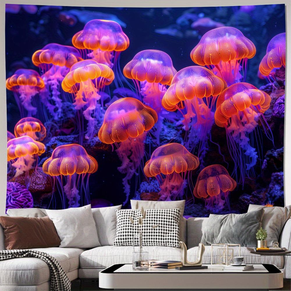 Vibrant Deep Sea Jellyfish Tapestry Large Ocean Art Hanging Room Decor Blue Aesthetic Underwater Wall Decor
