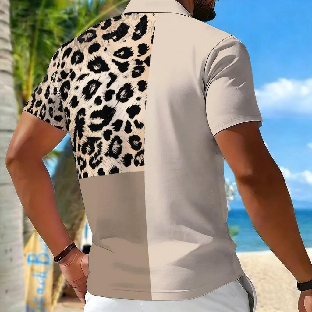 Women Short Sleeve Polo Shirt Blue Black White Ocean Camouflage Print Half Zip Lapel Top