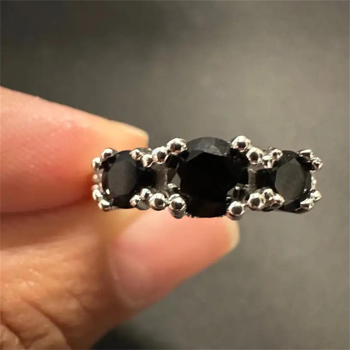 Винтажное кольцо с черным искусственным кристаллом для женщин — фото 5