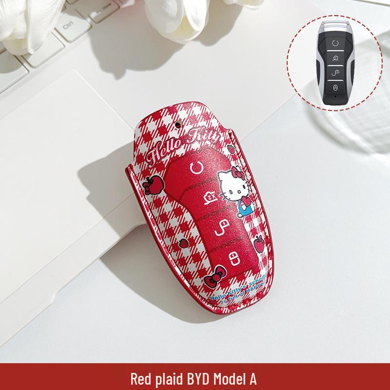 

Compatible Key Cover for BYD Models: Seagull, Dolphin, Seal 06, Qin Plus, Han DMI, Song L, Yuan Pro - Cherry Red Kitty