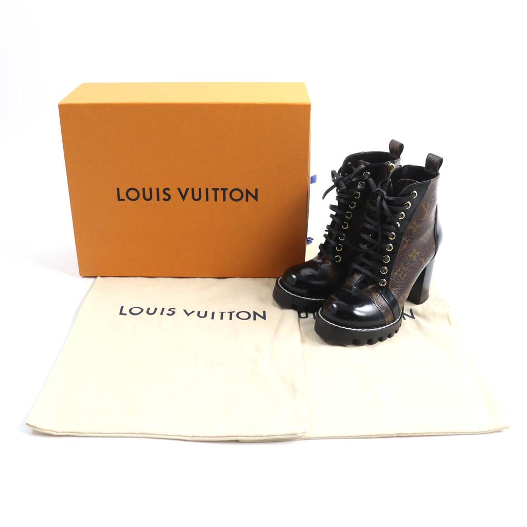 Excellent LOUIS VUITTON Ankle boots Lace Up Brown black Monogram canvas Women 35 Used