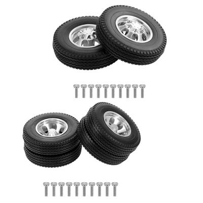 2PCS RC Climber Trailer Wheel Rims Beadlock Rubber Wheel Tires Heavy Bearing & Grip Spare Part of 1:14 Tamiya Tractor