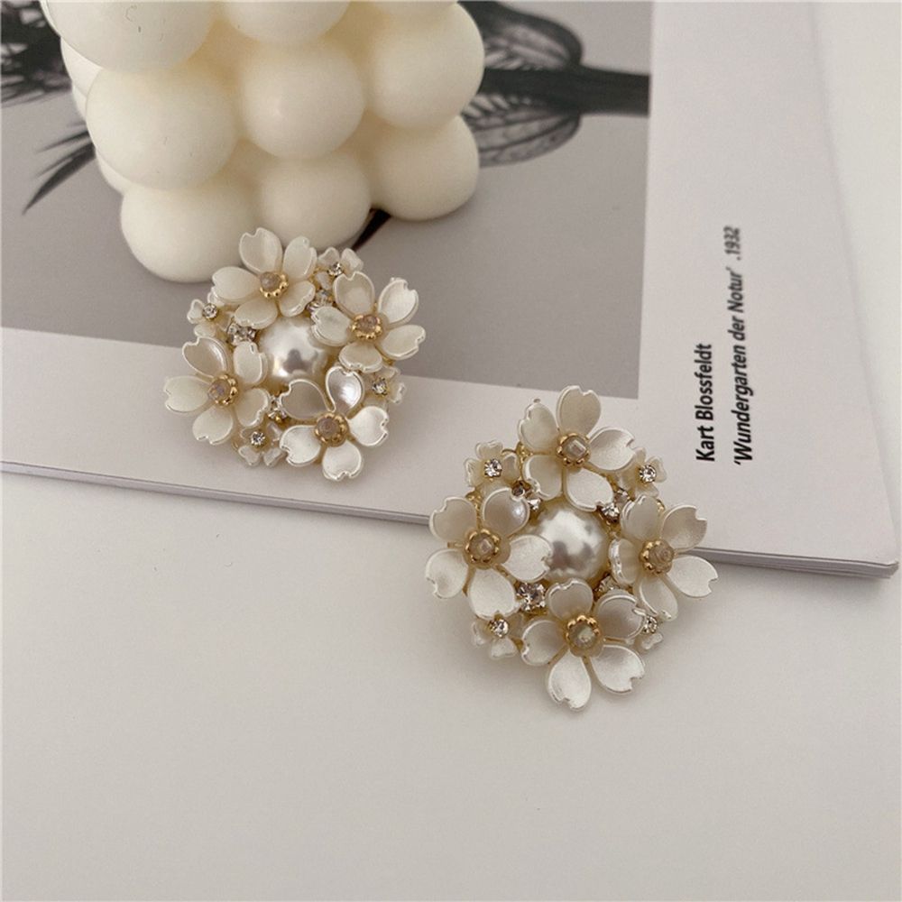 

Серьги из цинкового сплава со стразами из Франции и Кореи, женские серьги, серьги-гвоздики с жемчугом, цветочные серьги Pearl