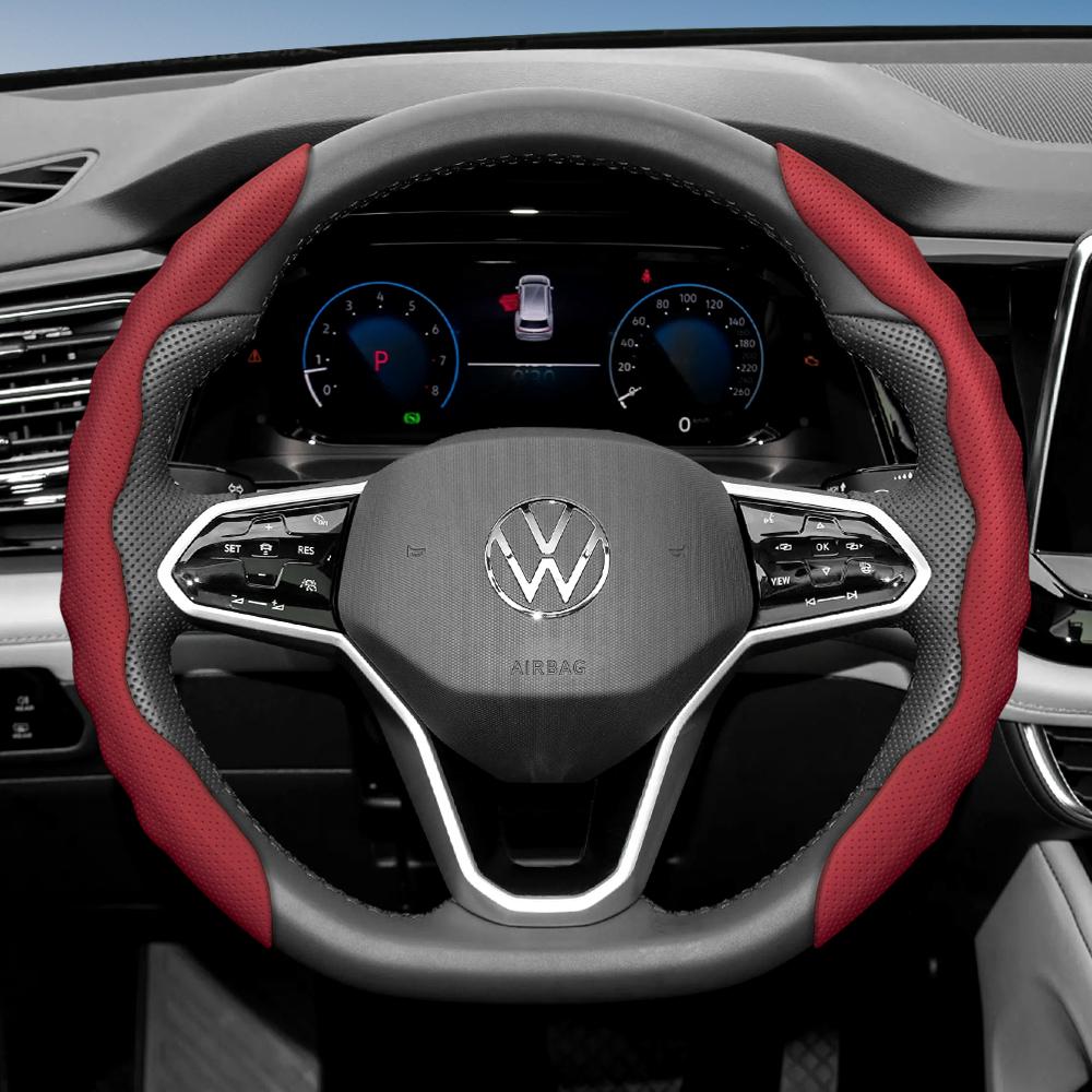 Suitable for Volkswagen Steering Wheel Cover, Wavy Sports Breathable Leather Segmented Anti-Slip Sweat-Absorbing Protective Cover Golf Passat Polo