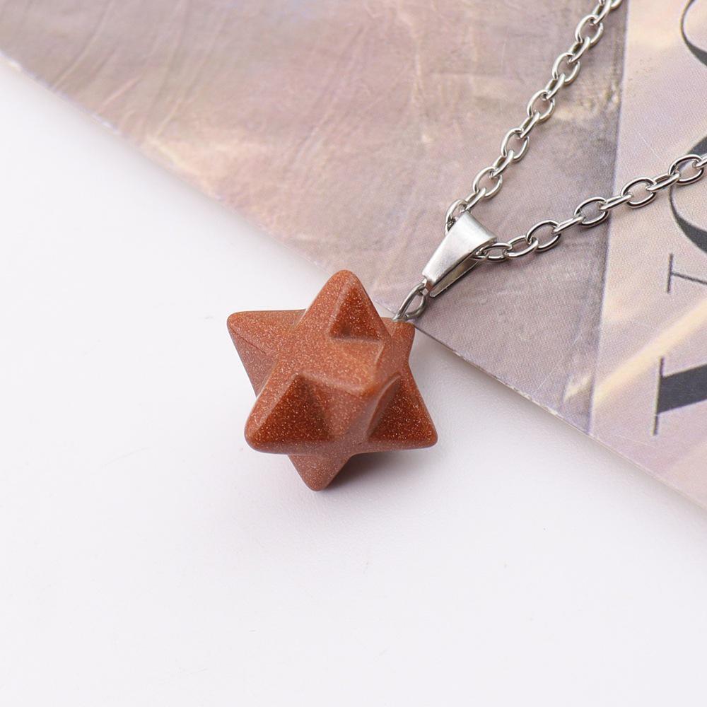 Large Natural Stone Pendant: 24mm Amethyst Rose Quartz Kabbalah Star Necklace