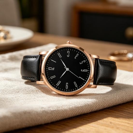 Men's Analog Quartz Watches Minimalist Three-Hand Watch Classic Adjustable Leather Strap Watch for Fathers Husbands Gifts for Office Party Dating