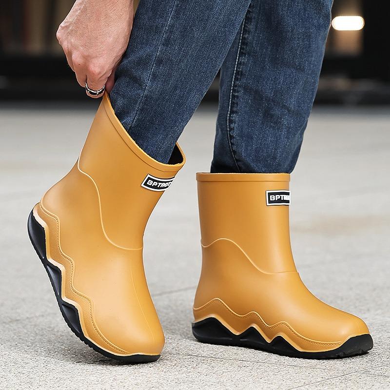 Rain shoes men's new non-slip waterproof rain boots men's cotton outer wear work car wash shoes fishing shoes medium and short rubber shoes
