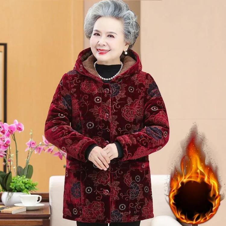 Thickened Plush Faux Sheep Cropped Coat Winter Senior Clothing Granny Mommy Outfit Old Lady Warm Coat XL