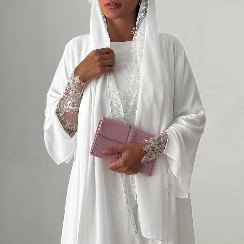 Damen Abaya Schal Spitze Ärmel Offener Cardigan Kleid Eid Muslimische Party Jalabiya Ramadan Abayas Marokko Kaftan Arabisches Langes Gewand