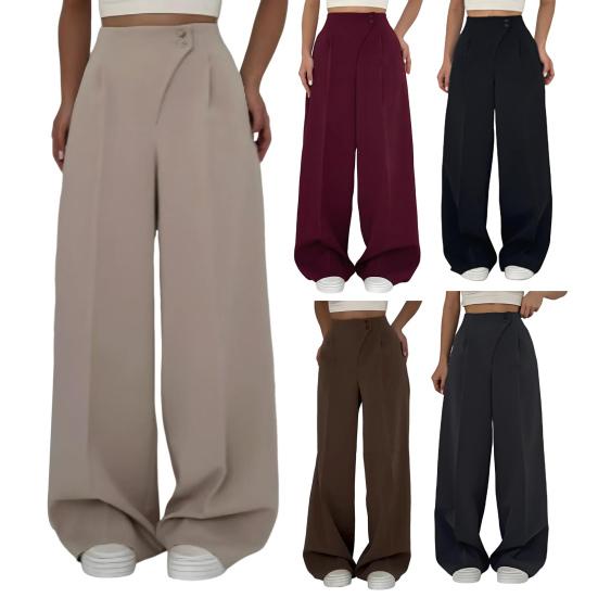 Women Suit Pants High Waist Straight-Leg Wide-Leg OL Commuter Style Casual