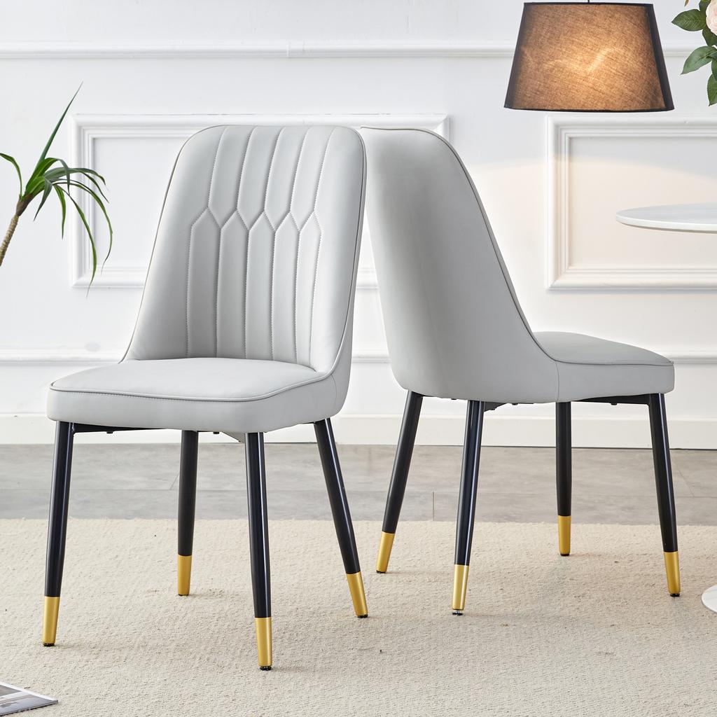 2-Piece Set, Light Gray Dining Chair with PU Leather Back Cushion and Black Metal Legs, Suitable for Scenes Such As Dining Room, Kitchen and Bedroom.