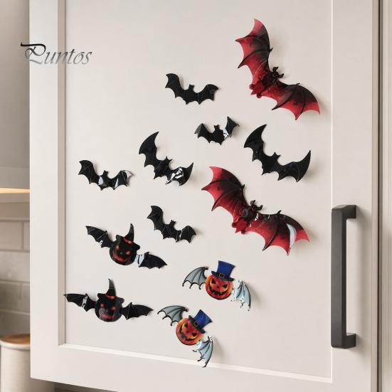 Halloween Party Wall Decor 12Pcs Bats Decals, 3D Bat Stickers for Home Decor, Hanging Decorations 4 Size Waterproof Black Spooky Bedroom Living