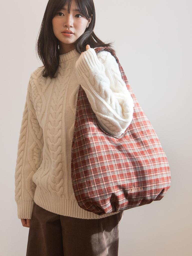 Oimo Check Padded Hobo Bag - Red / Yellow