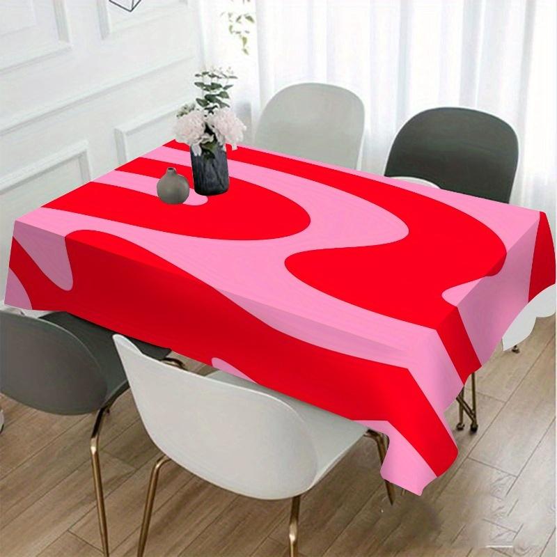 1pc Vibrant Red & Pink Abstract Pattern Tablecloth - Machine-Made Polyester, Rectangular Cover for Dining, Kitchen, Restaurant, Indoor & Outdoor Use