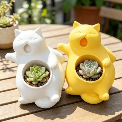 Flowerpot Yawning Cat Shape Integrated Molding Plant Pot Indoor Gardening Plant Holder Home Office Garden Healing Decor