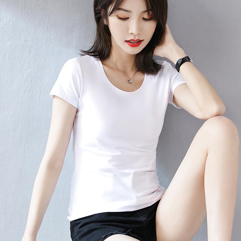Camiseta para Mujer Casual de Manga Corta de Algodón con Empalme para Primavera
