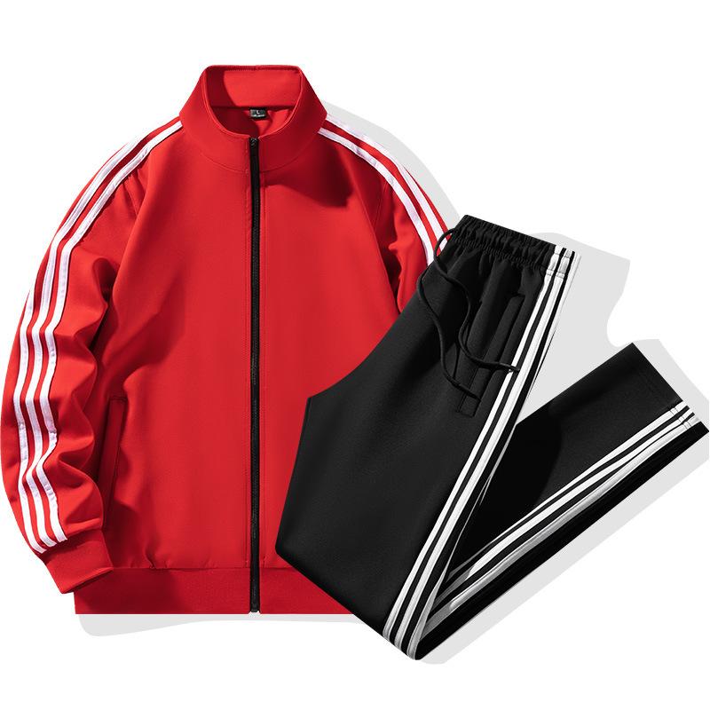 Conjunto Esportivo Casual Masculino e Feminino com Três Listras Roupa Esportiva Jaqueta Esportiva Solta Calça Conjunto de Duas Peças Pode Ser Impresso Com Logotipo Bordado.