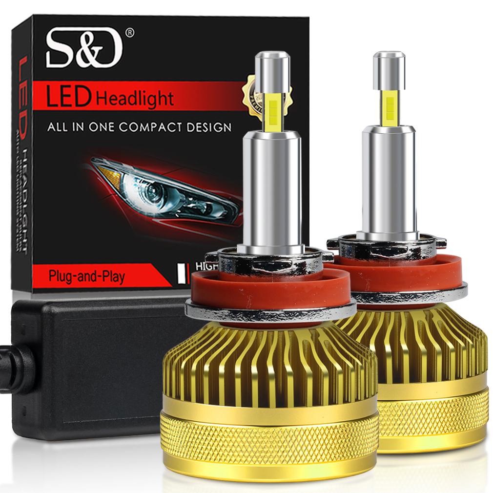 2Pcs 50000LM 4 Sides Canbus H7 Led Car Headlight Bulbs 140W 360 Turbo H11 H1 HB3 9005 HB4 9006 Copper Tube External Drive Auto Headlamp 6500K White