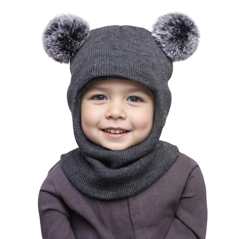2025 Cappello Sciarpa Invernale Pompom per Bambini Pezzo Unico Berretto Lavorato a Maglia Caldo per Orecchie Collo Cappellino per Bambini Neonato per Bambine Bambini 1-5A