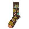 French Retro Abstract Oil Painting Mid-Calf Socks - Trendy Autumn/Winter High-Top Creative Combed Cotton for Women