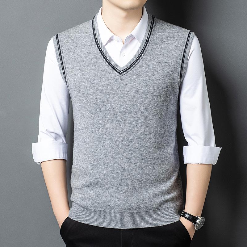 Einfarbige V-Ausschnitt Strickweste für Herren für mittlere und ältere Menschen