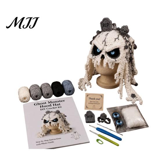 Halloween Cosplay Hat Kit Fantasy Hood Crochet Kit, Cute Animal DIY Dragon Unicorn Making Supplies Skull Earflap Craft for Adults, Handmade