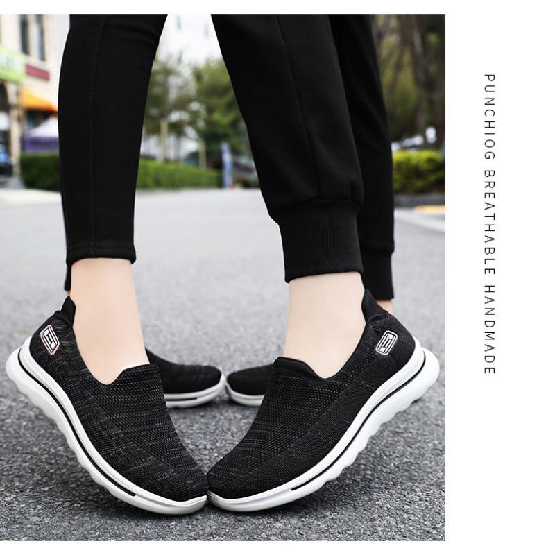 Women's Shoes Spring Middle-aged Elderly Mom Shoes, Slip-on Flat Elderly Shoes, Comfort Soft Sole Fly Knit Upper Brand Women Footwear