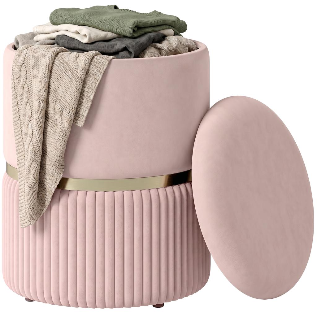 Pouf Ottoman Footrest Storage Box In Corduroy Velvet 36 X 36 X 44 Cm For Living Room Bedroom Pink
