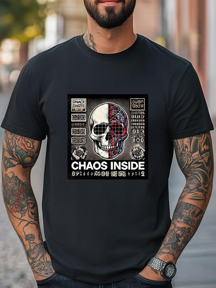 

Chaos Inside Skull T-Shirt Half Brain Tech Grid Design Unisex Casual T-shirt Unisex T-Shirt XL
