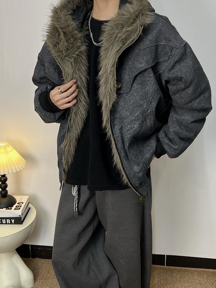 Men's Hooded Fur Collar Cotton Jacket: Winter High-End Plus Velvet Thickened Outerwear