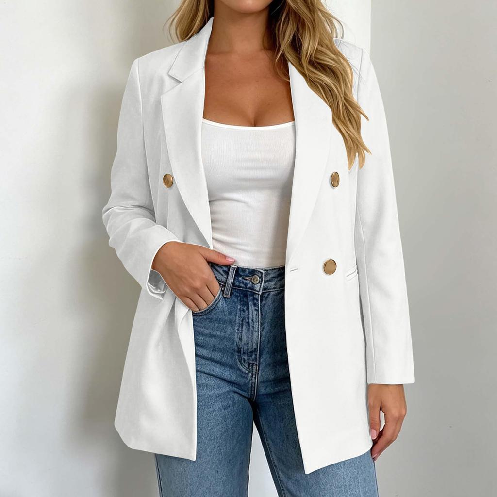 Women's Casual Double-Breasted Long Sleeve Suit Jacket for Work Daily Wear